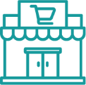 Icon of a store with a shopping cart on the roof, representing a retail or e-commerce theme.